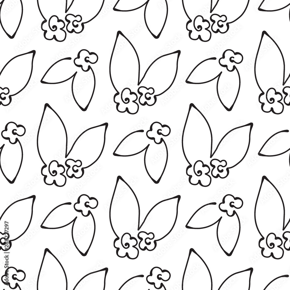 Vector seamless pattern with flowers drawn in one line style