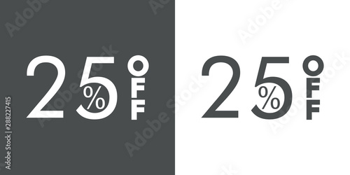 Logotipo con texto 25 por ciento con OFF vertical en gris y blanco