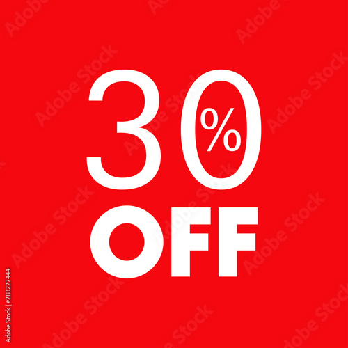 Logotipo con texto 30 por ciento con OFF horizontal en fondo rojo