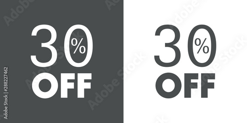 Logotipo con texto 30 por ciento con OFF horizontal en gris y blanco