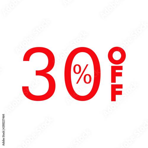 Logotipo con texto 30 por ciento con OFF vertical en color rojo