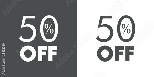 Logotipo con texto 50 por ciento con OFF horizontal en gris y blanco