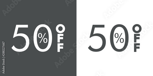 Logotipo con texto 50 por ciento con OFF vertical en gris y blanco
