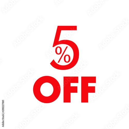 Logotipo con texto 5 por ciento con OFF horizontal en color rojo