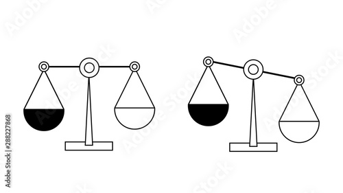 Scale of Justice symbol icons of fair, unfair in human social law about equality discrimination racist skin color  for unequal legal right