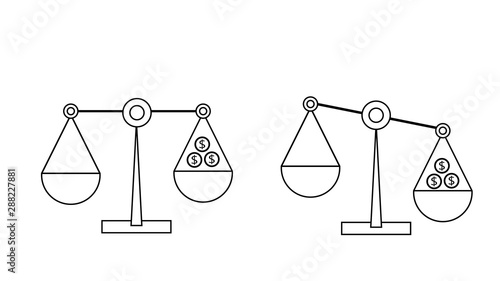 Scale of Justice symbol icons of fair, unfair in human social law about equality discrimination unequal legal right between rich and poor