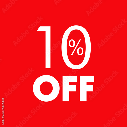 Logotipo con texto 10 por ciento con OFF horizontal en fondo rojo