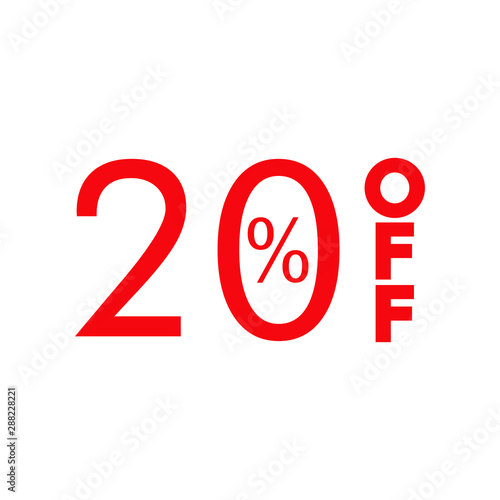 Logotipo con texto 20 por ciento con OFF vertical en color rojo