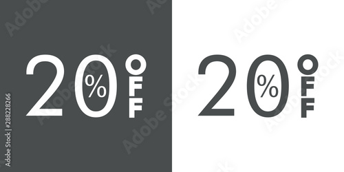 Logotipo con texto 20 por ciento con OFF vertical en gris y blanco