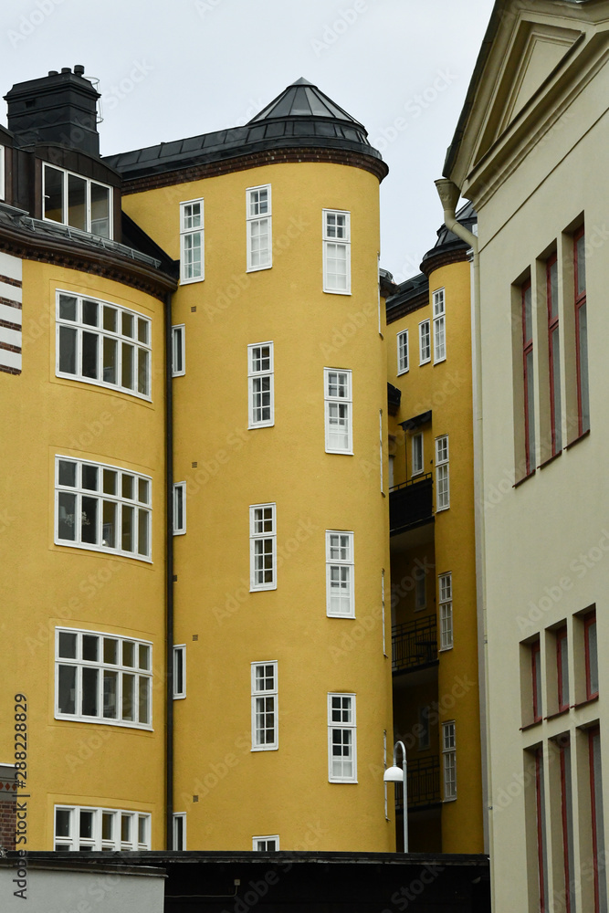 Old yellow houses in Sweden