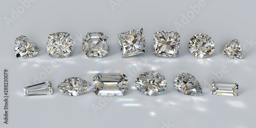 Popular diamond cuts on white background