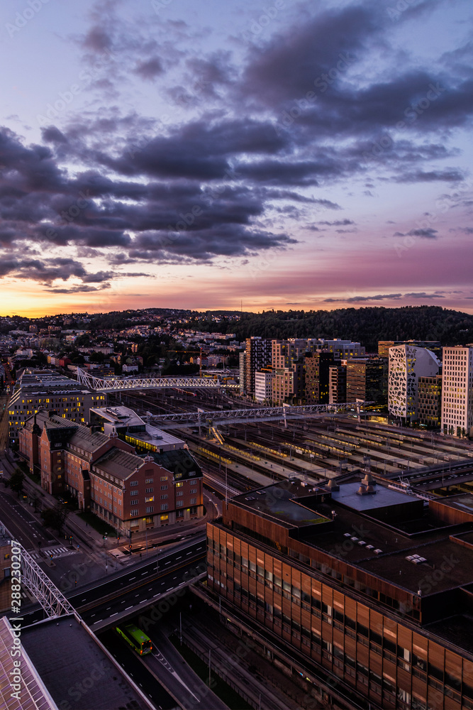 Sunset view on Oslo city