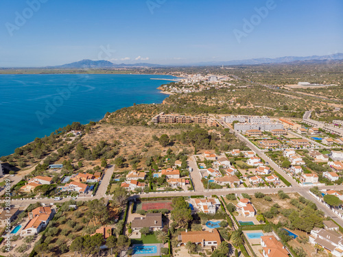 The view of L'Ampolla and Cap Roig. Drone aerial photo © Ivan Abramkin