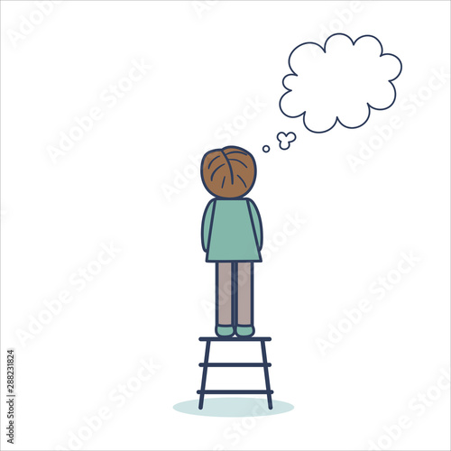 cute little boy, thinking, dreaming, simple freehand loose style, blank bubble