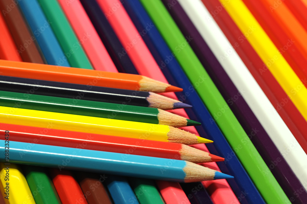 Color pencils isolated on white background. Close up. selective focus. Color pencils isolated on white background. Close up. selective focus.