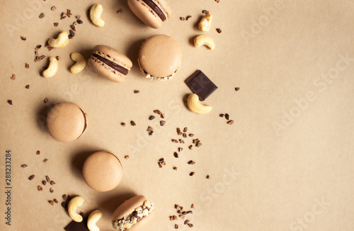 Chocolate macarons background.