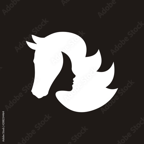 Stylish horse silhouette and man