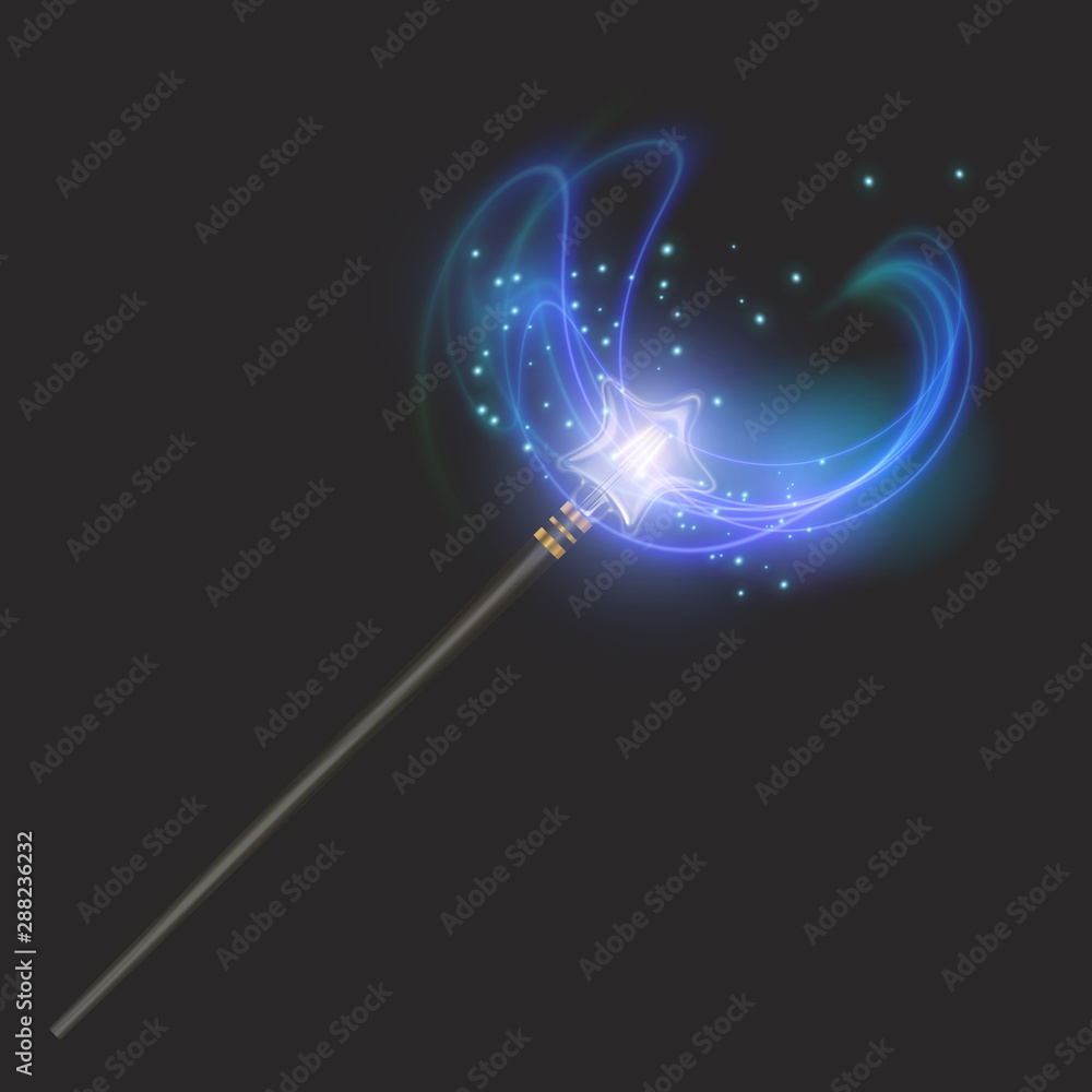 Magic wand on dark background, beautiful light effects with magical sparkle glittering texture Magic wand on dark background, beautiful light effects with magical sparkle glittering texture