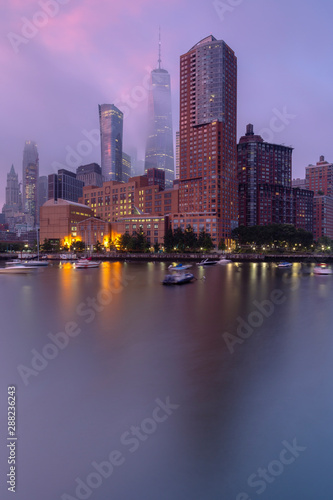 Financial District Yacht club on a foggy morning with long exposure