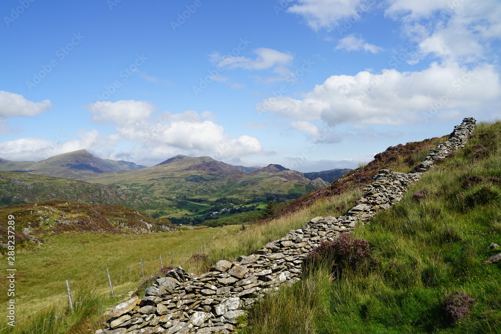 Stone Wall and Structures on a Rural Landscape in Wales