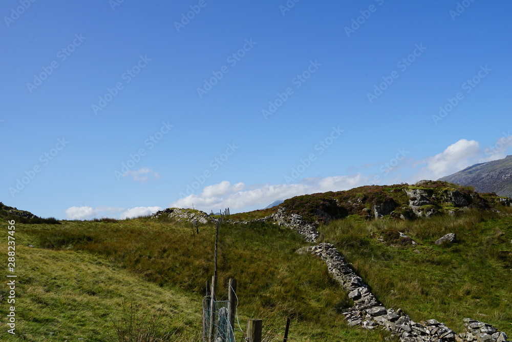 Stone Wall and Structures on a Rural Landscape in Wales
