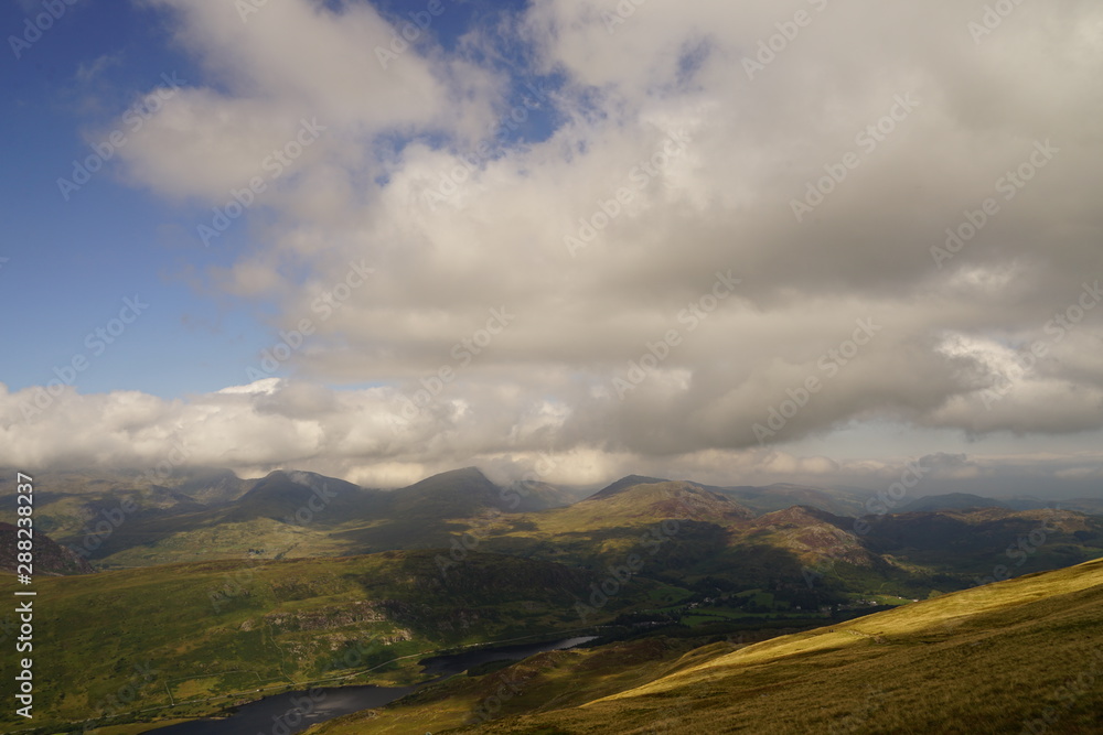 High Mountain Range with Brilliant Blue Sky and Clouds - Wales UK