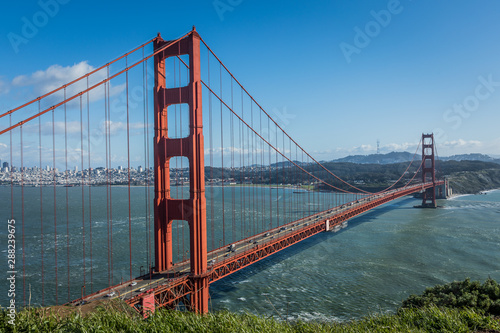 Fototapeta Naklejka Na Ścianę i Meble -  A view of the Golden Gate from up high. 