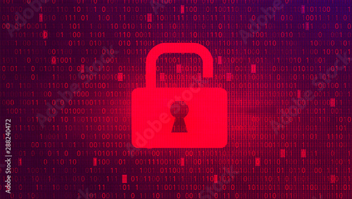 Digital Binary Code on Red BG with Lock