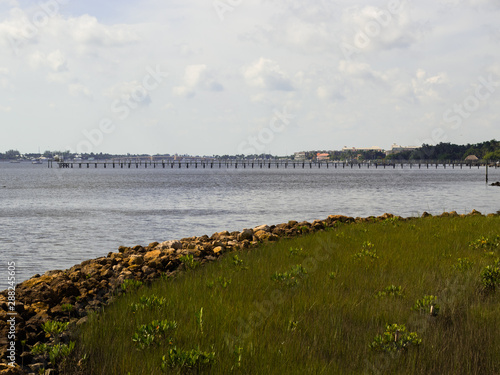 landscape with river and bridge