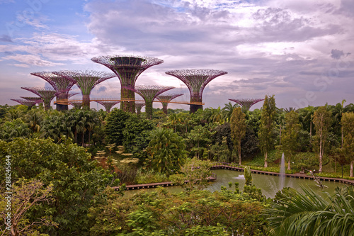 Singapore, Malaysia - July 22, 2019: Aerial view of the botanical garden, Gardens by the Bay in Singapore