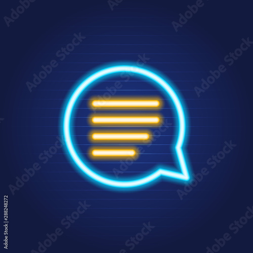 Chat bubble phone simple luminous neon outline colorful icon on blue background