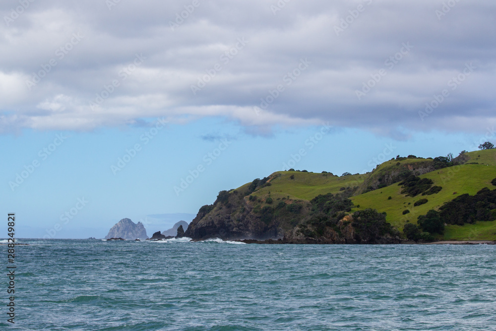view from boat of Bay of Islands, New Zealand