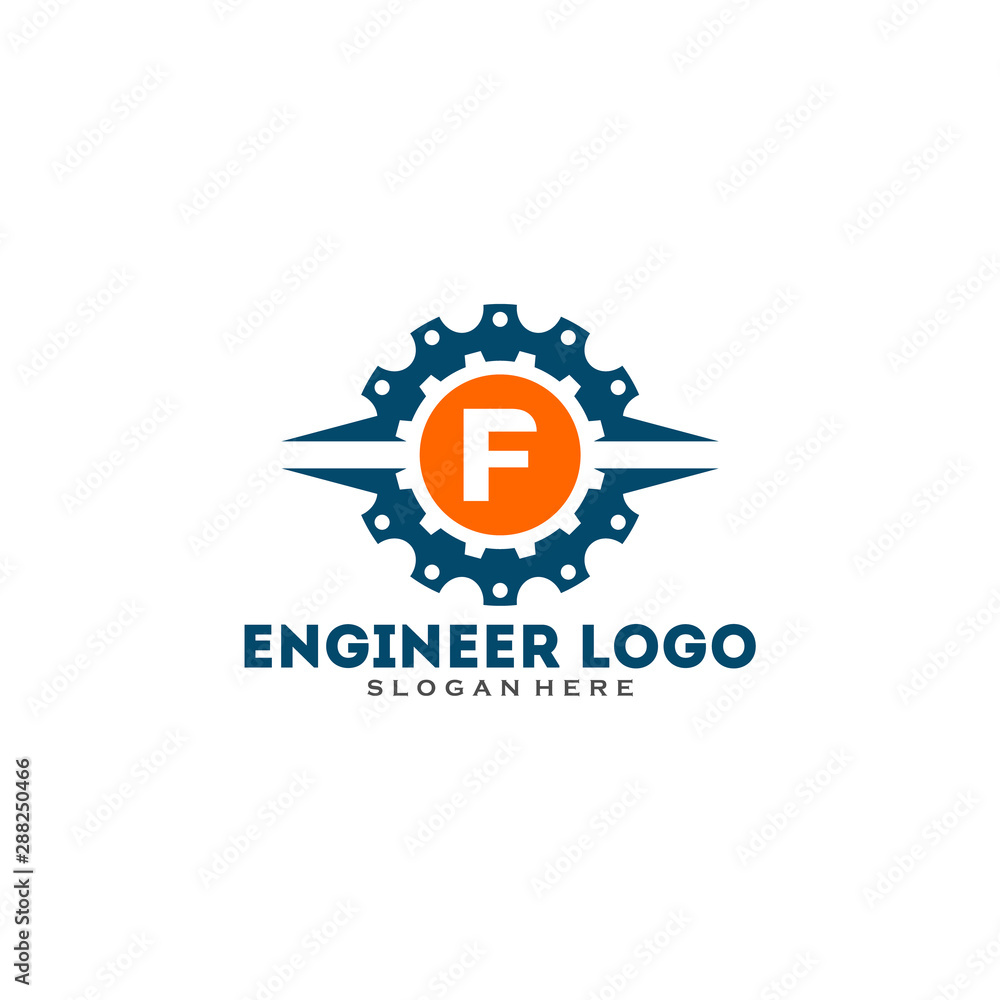 Initial letter F logo with Gears sign. Gear Vector Template. Initial letter F logo with Gears sign. Gear Vector Template.
