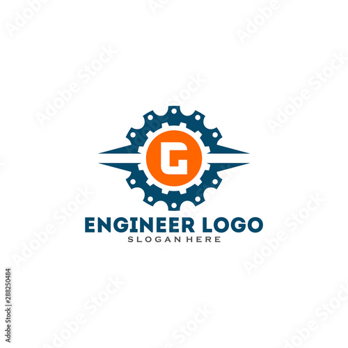 Fototapeta Naklejka Na Ścianę i Meble -  Initial letter G logo with Gears sign. Gear Vector Template.