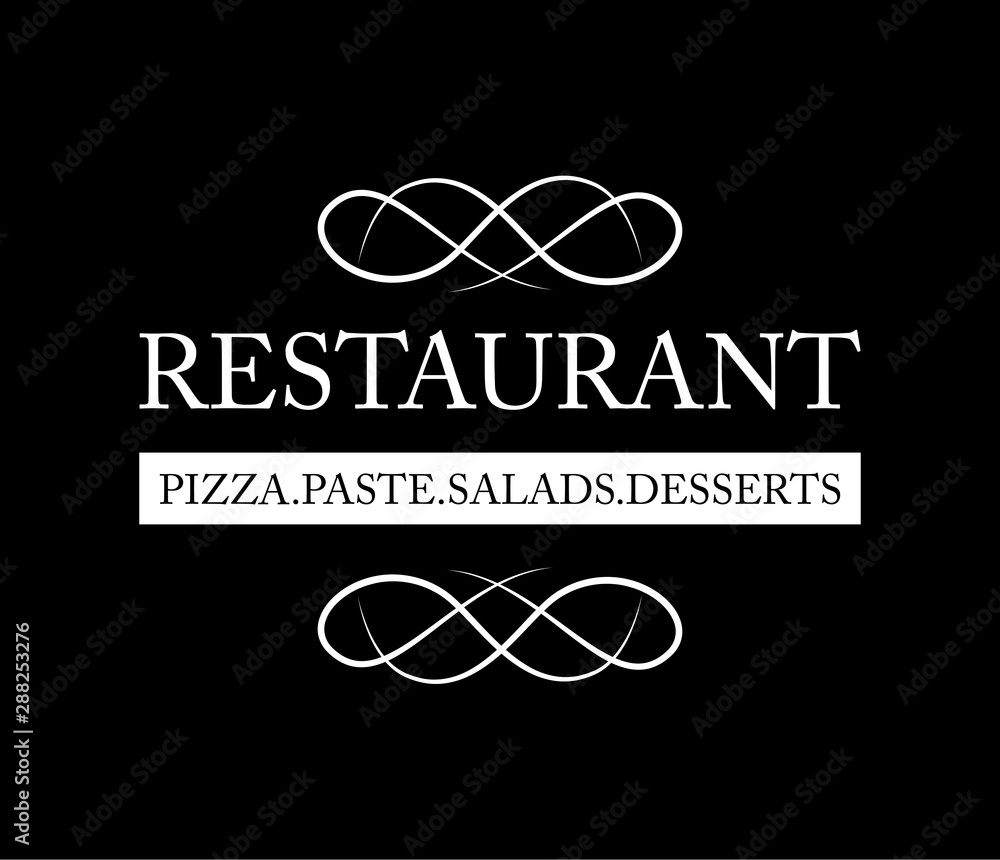 Food And Restaurant Logo - Isolated On Black Background. Vector Illustration For Cook, Kitchen, Bar, Fork And Knife Logo. Restaurant And Food Logo For Bistro, Cook Element And Label Food And Restaurant Logo - Isolated On Black Background. Vector Illustration For Cook, Kitchen, Bar, Fork And Knife Logo. Restaurant And Food Logo For Bistro, Cook Element And Label