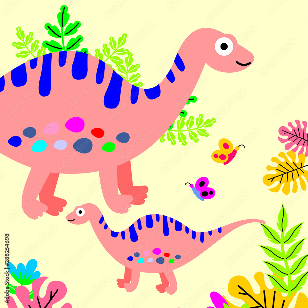 Fototapeta premium Cute Cartoon Dinosaur Background Pattern Stock Vector