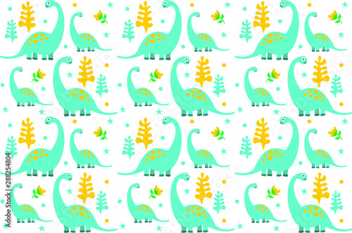 Cute Cartoon Dinosaur Background Pattern Stock Vector