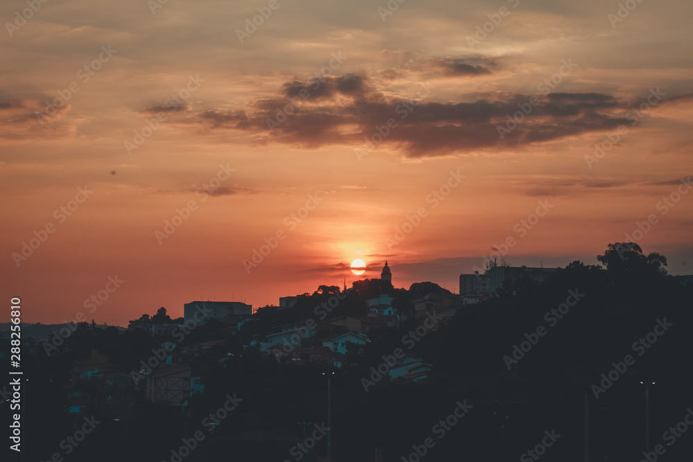 sunset over city