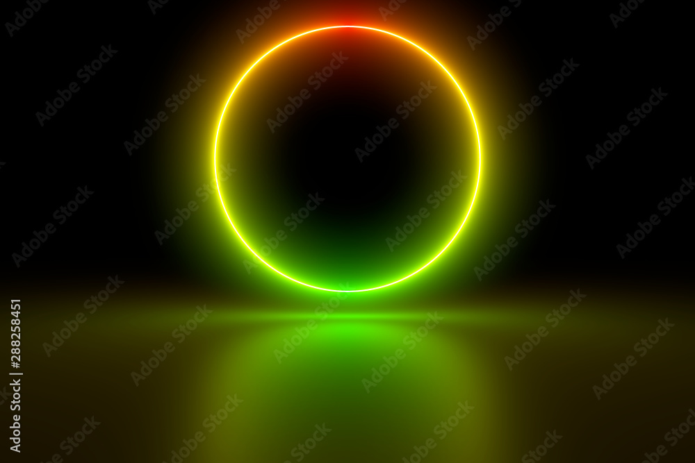 Obraz premium Colored luminous geometric shape on a black background.