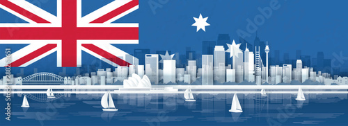 Panorama view of Sydney, Australia skyline with world famous landmarks in paper cut style vector illustration