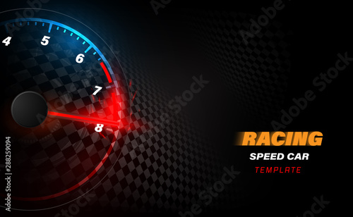 Speed motion background with fast speedometer car. Racing velocity background.
