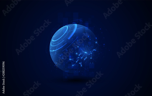 abstract sci fi sphere polygonal pattern design Global network connection and line composition concept of global business. Vector Illustration © Panuwat