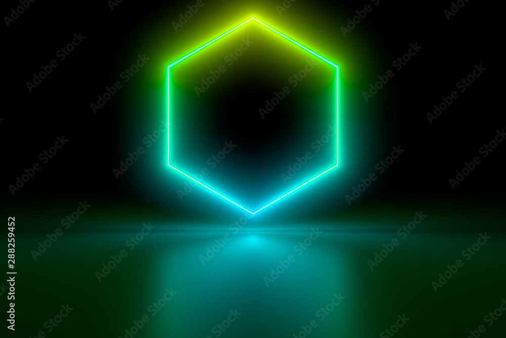 Colored luminous geometric shape on a black background. Colored luminous geometric shape on a black background.