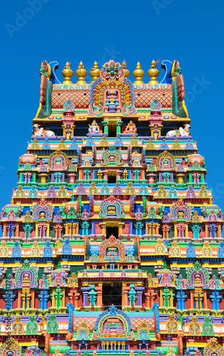 Beautiful Hindu Temple Tower with Colorful Statues