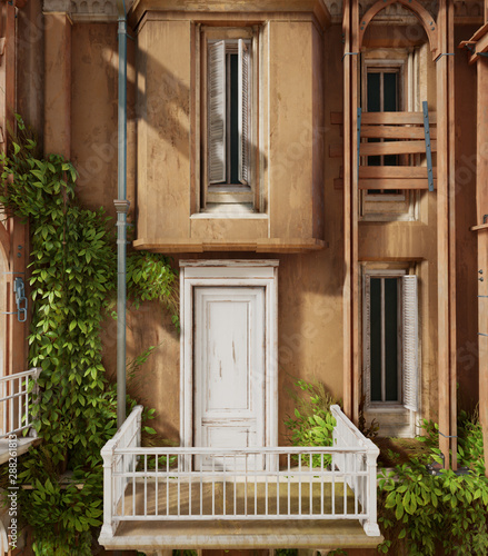 white balcony climbing plant door window