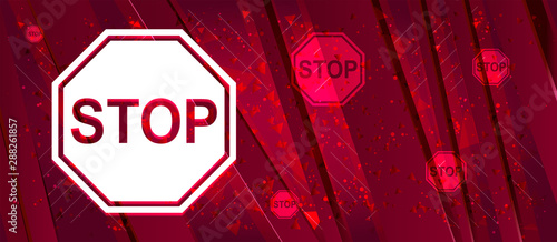 Stop sign icon Abstract design bright red banner background