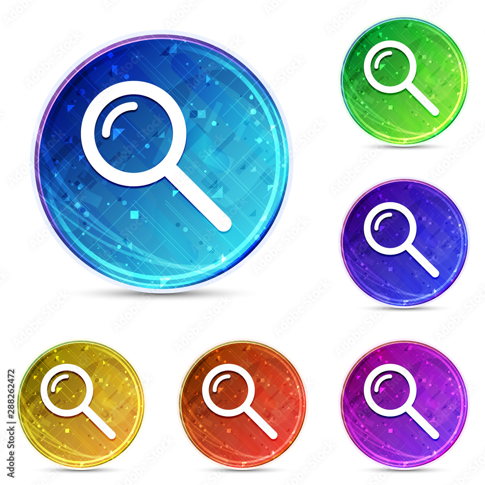 Magnifying glass icon digital abstract round buttons set illustration