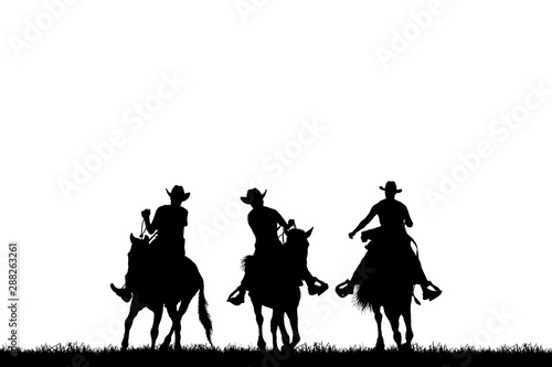 silhouette cowboy riding horse on white background © rathchapon
