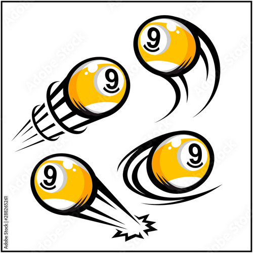 Billiard 9 ball swoosh set of 4