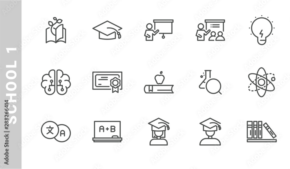 school 1 icon set. Outline Style. each made in 64x64 pixel school 1 icon set. Outline Style. each made in 64x64 pixel